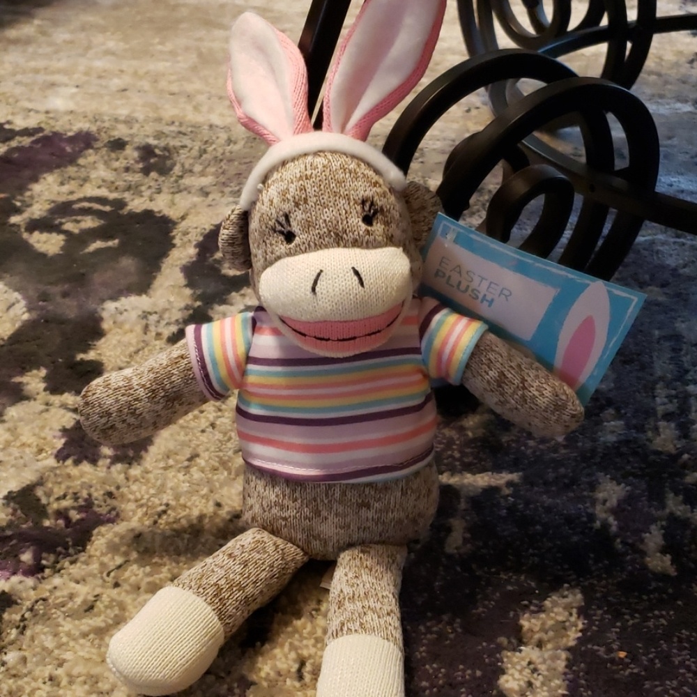 🐇🐒 NWT Sock Monkey with super cute bunny ears (pink)